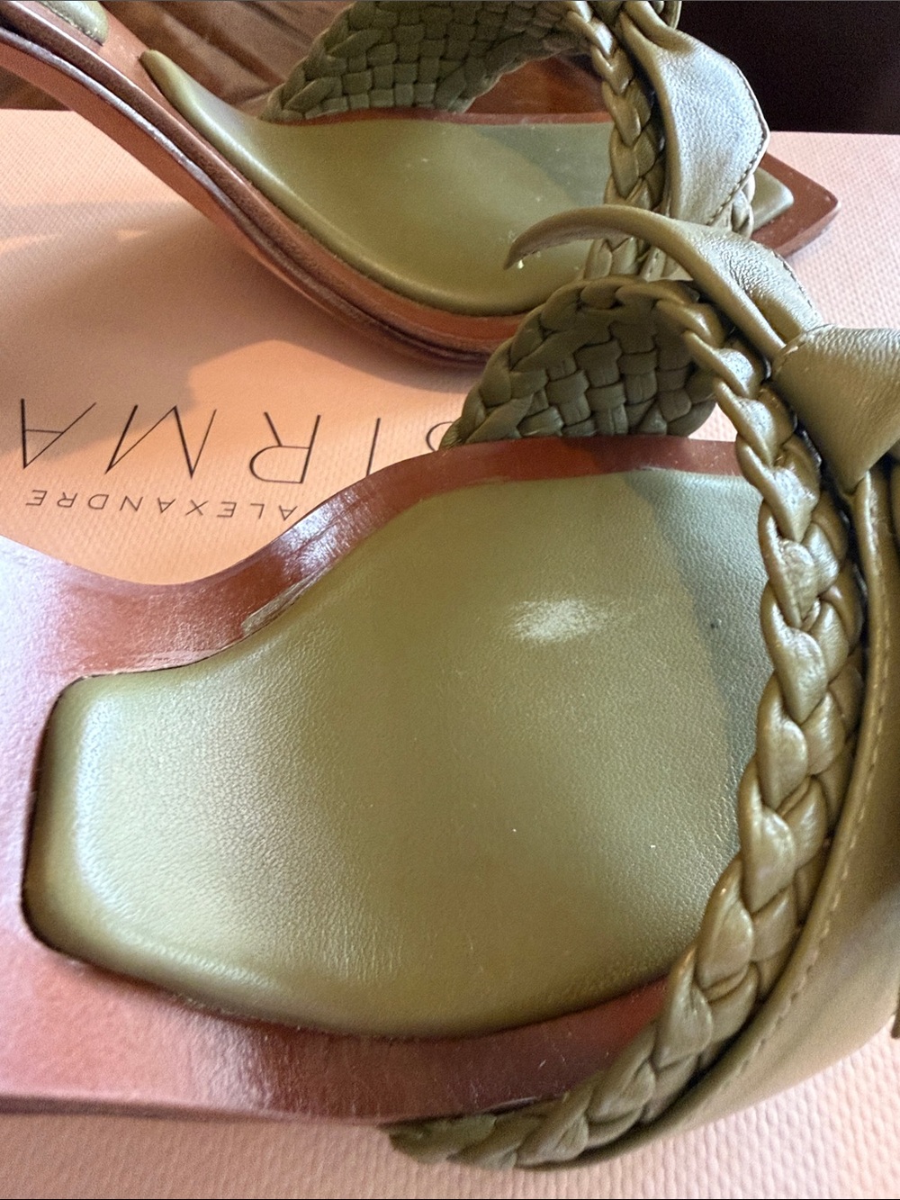Alexandre Birman Olive Green Leather Block Heel Sandals - Picture 4 of 12
